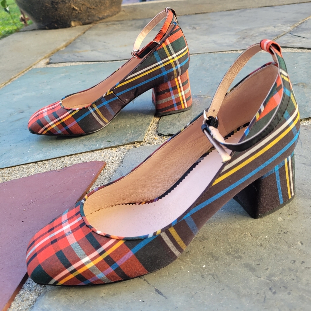 Jcrew Celine Stewart Plaid Block Heel Shoes